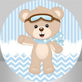 Lofaris Bule White Stripe Teddy Bear Circle Baby Shower Backdrop